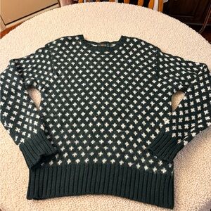 J. Crew Dark Green and White Knit Sweater